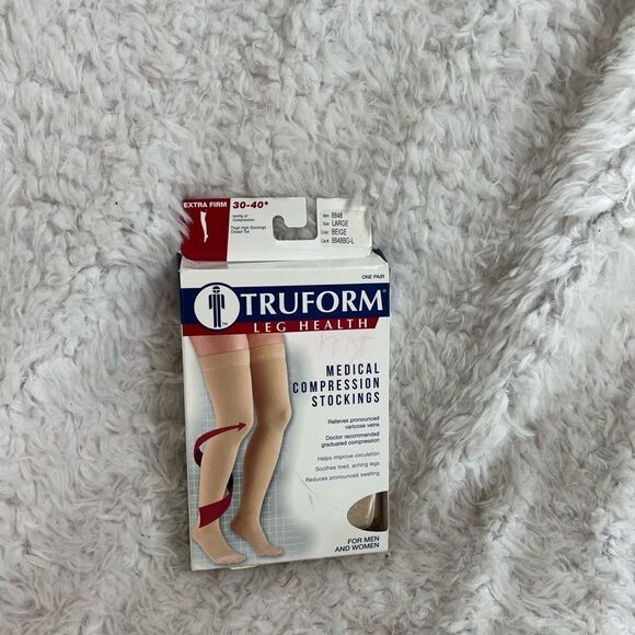 New Truform Unisex Medical compression thigh  high Beige stockings close toe SZL - Picture 1 of 7